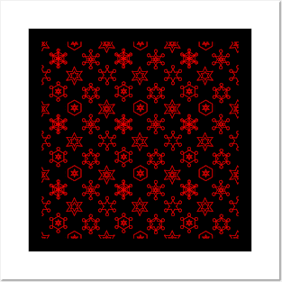 Assorted Snowflakes Red on Black Posters and Art